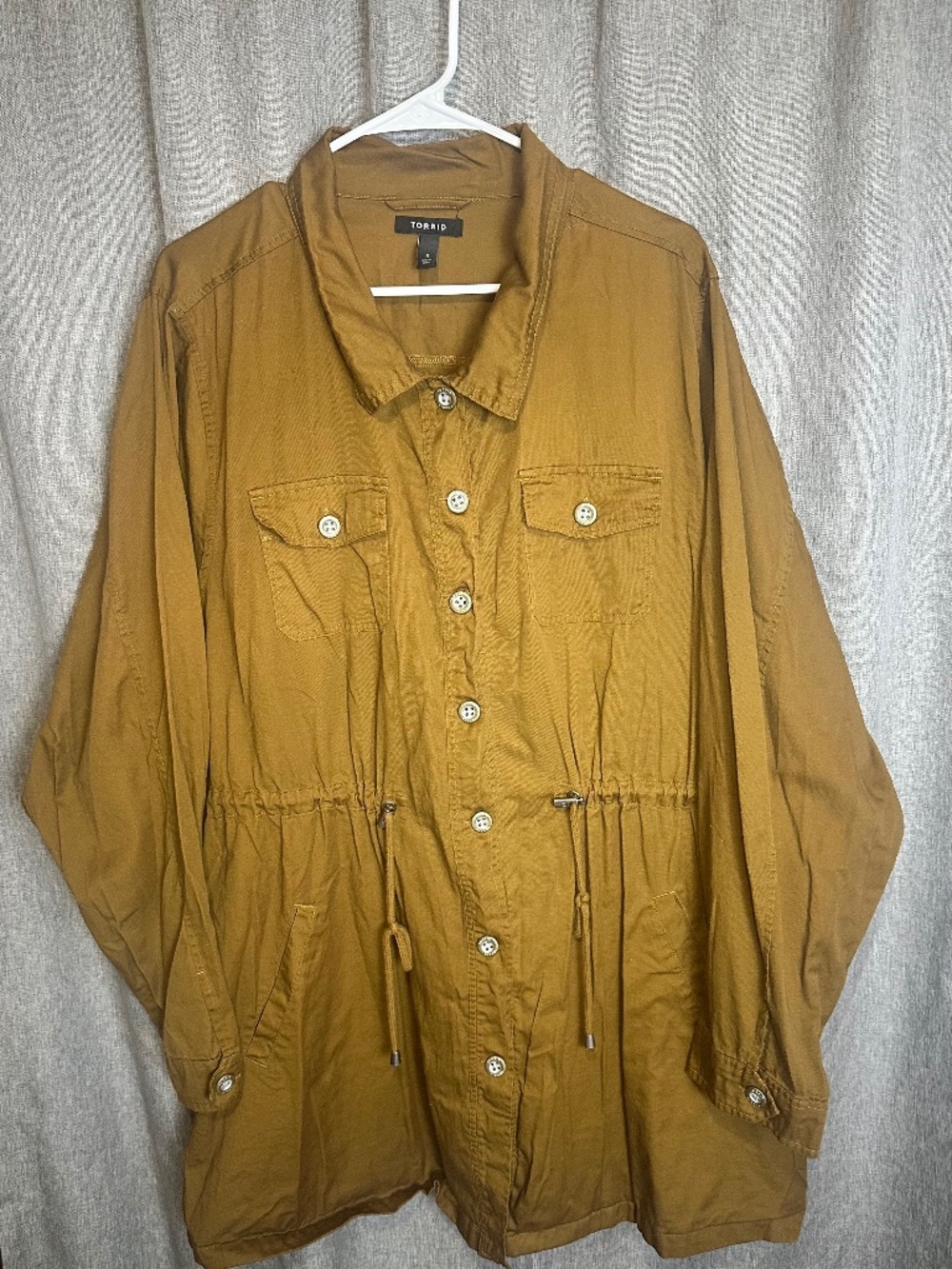 Torrid Camel Twill Long Line Shacket Utility Jacket Cinch Waist Size 4